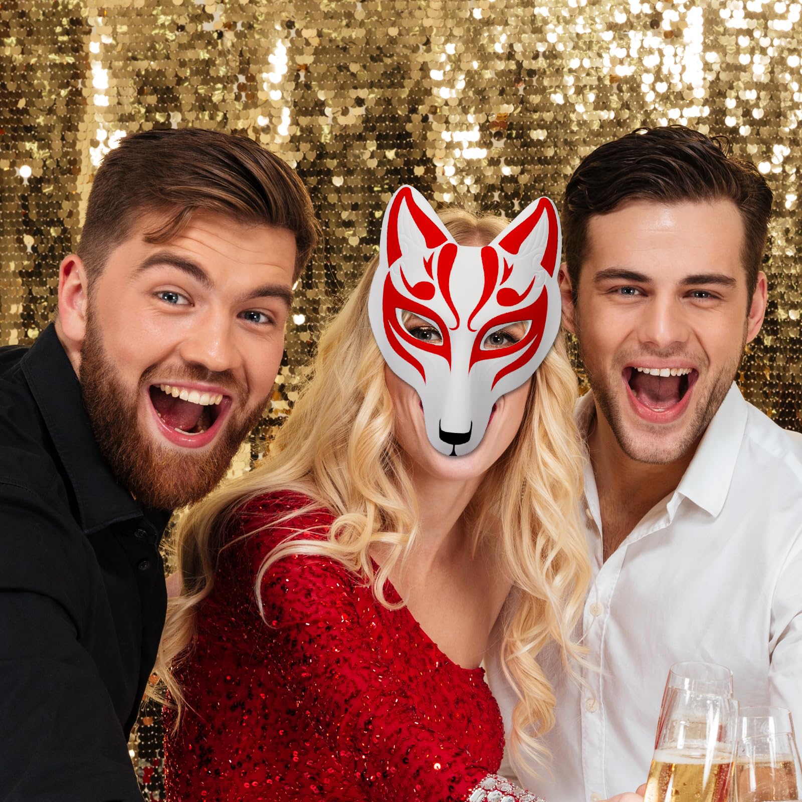 Embhlitfe Fox Mask - Therian PU Halloween DIY Blank White Animal Masquerade Mask for Party Cosplay Costume Accessory Drama - Image 3