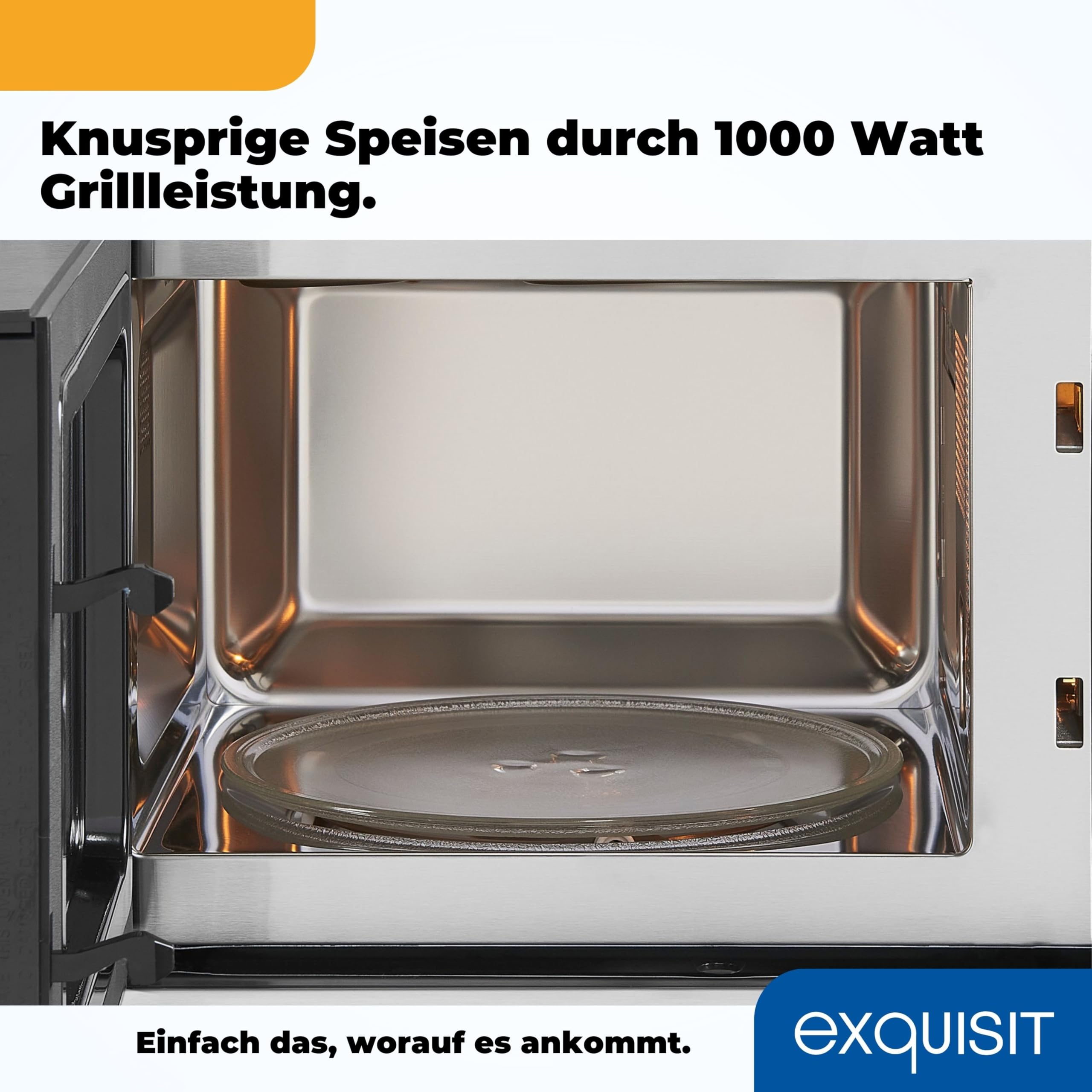 Exquisit Einbaumikrowelle mit Grill, 20 L, 800 W, Inoxlook | Nischenmaß 56 x 36,2 cm - 8 Autokochprogramme - 1000 W Grill - Timer - 5 Leistungsstufen - Drehteller 24,5 cm