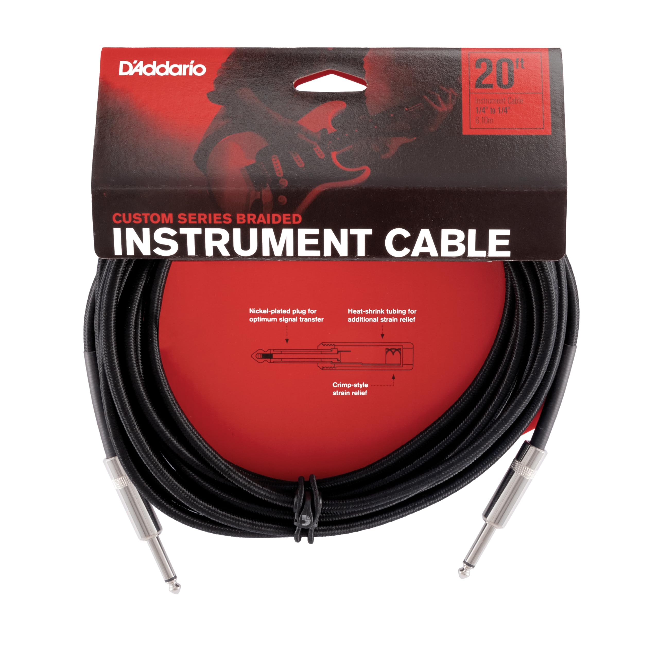 Planet Waves D'Addario Custom Series Instrumentenkabel mit Flechtschirm, Schwarz, 6 m