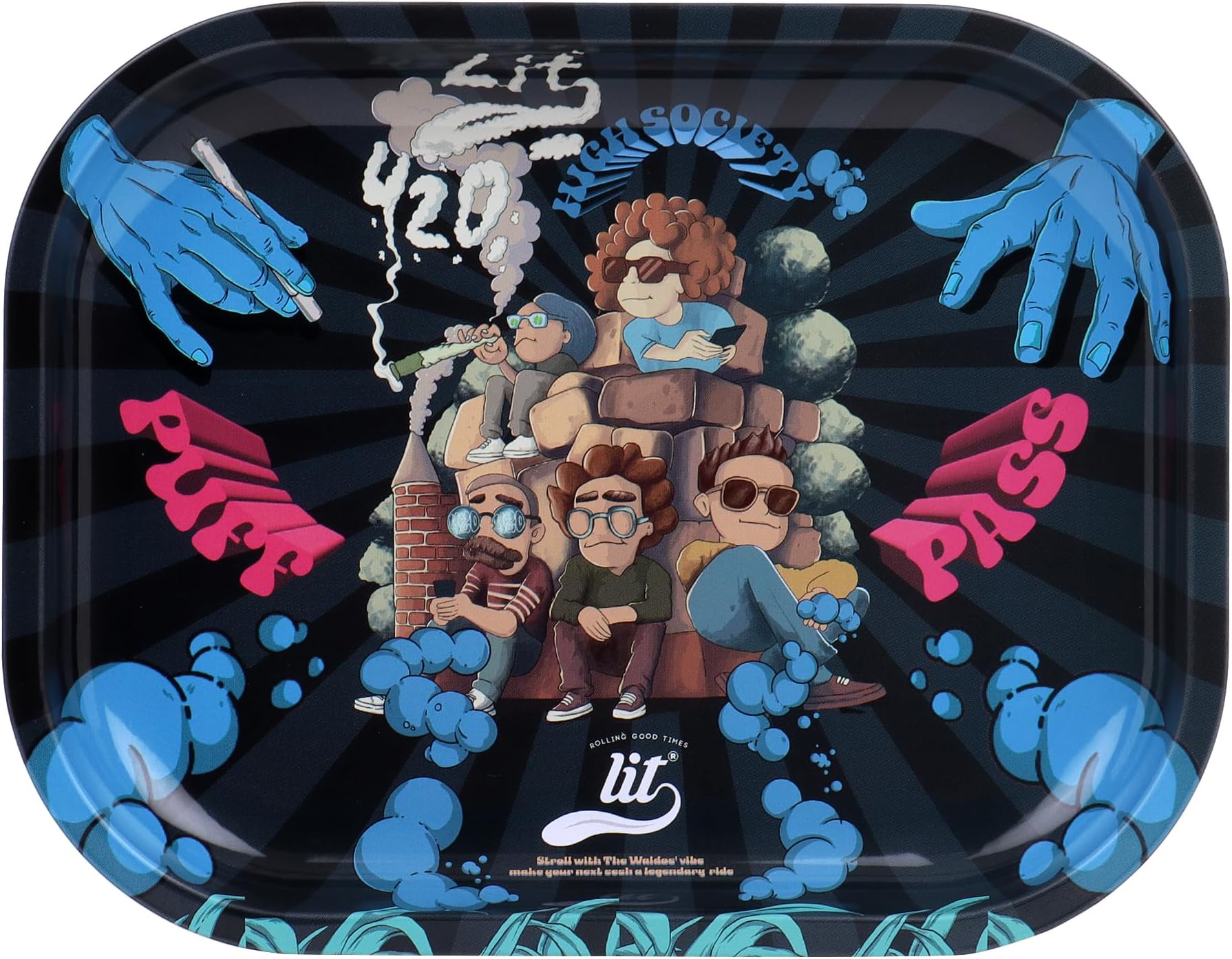 LIT Rolling High Society Metal Tray, 1 Ashtray, Square Ash Tray, Ash Trays for Litting and Other Stuff for Home, Ashtray for Cigarette Stylish, Ashtray for Home, Car Ashtray(18CMx14CM)