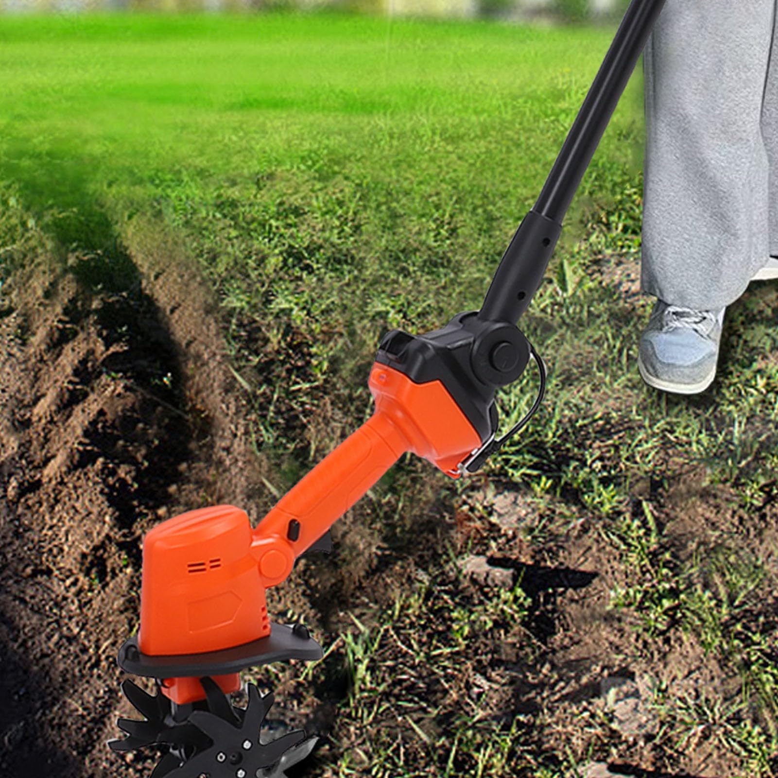 Garosa -Mini-Bodenhacke, Leistungsstarke Bodenbearbeitungsleistung, 4 Zinken aus Manganstahl, 1,5-Ah-, 10 cm Tiefe, für Gartenarbeit, Bodenlockerung, Jäten, Grabenaushub (EU-Stecker)
