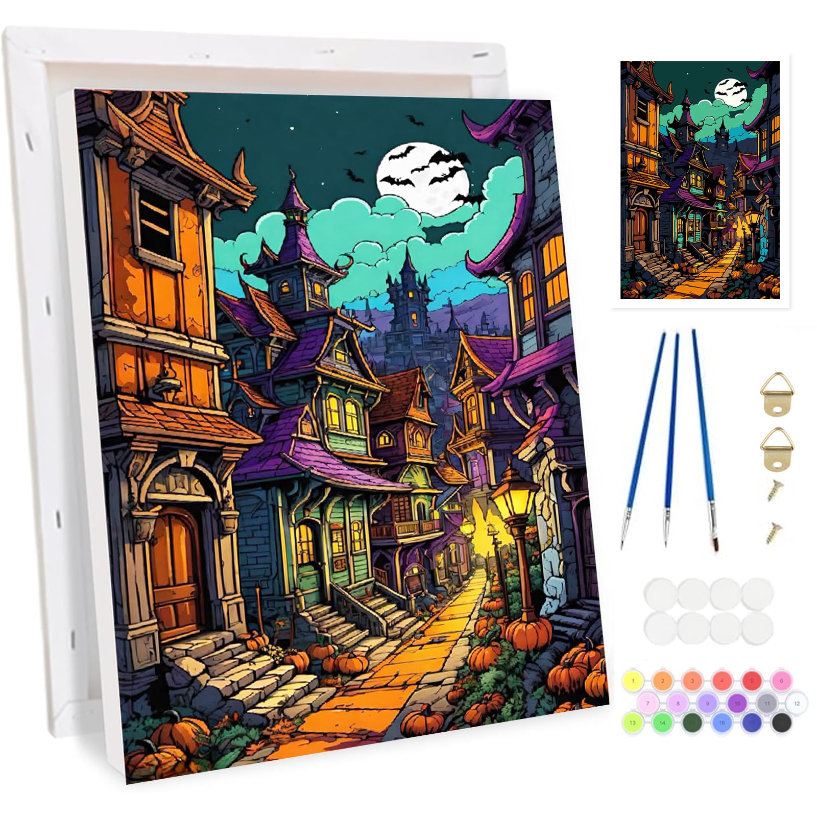 Kit Peinture Par Numéros Halloween - Toile 20x30cm Avec Cadre En Bois - Pour Adultes Débutants - Acrylique