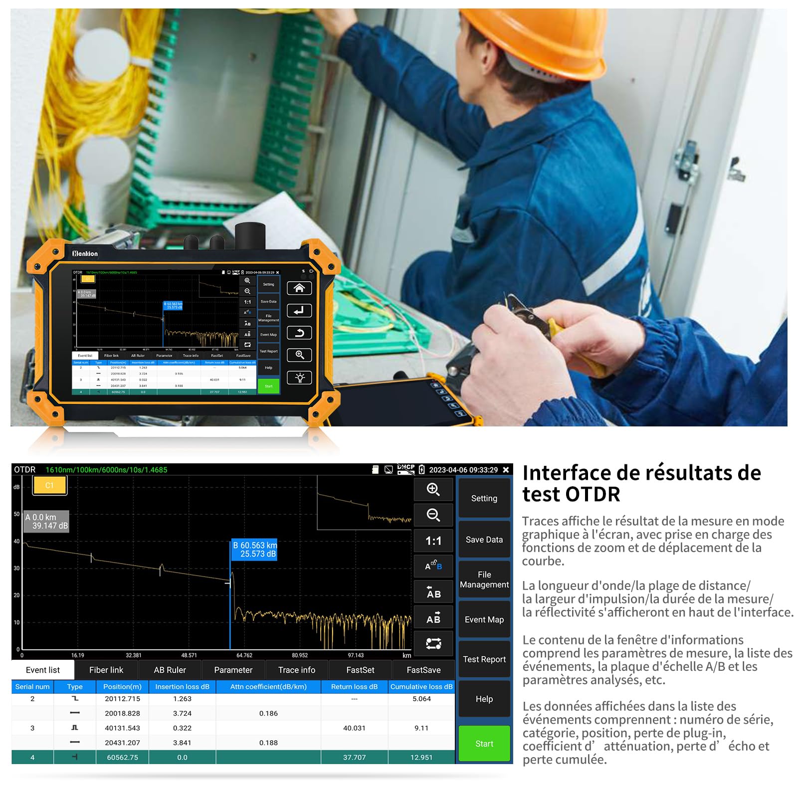 Henkion OTDR Testeur de fibre optique 1610 nm 26 dB Testeur de fibre optique 1310/1490/1550/1577 nm Test de fibre optique OPM LS OLS, Event Map, Testeur de câble, outils réseau, 8 types d'adaptateurs