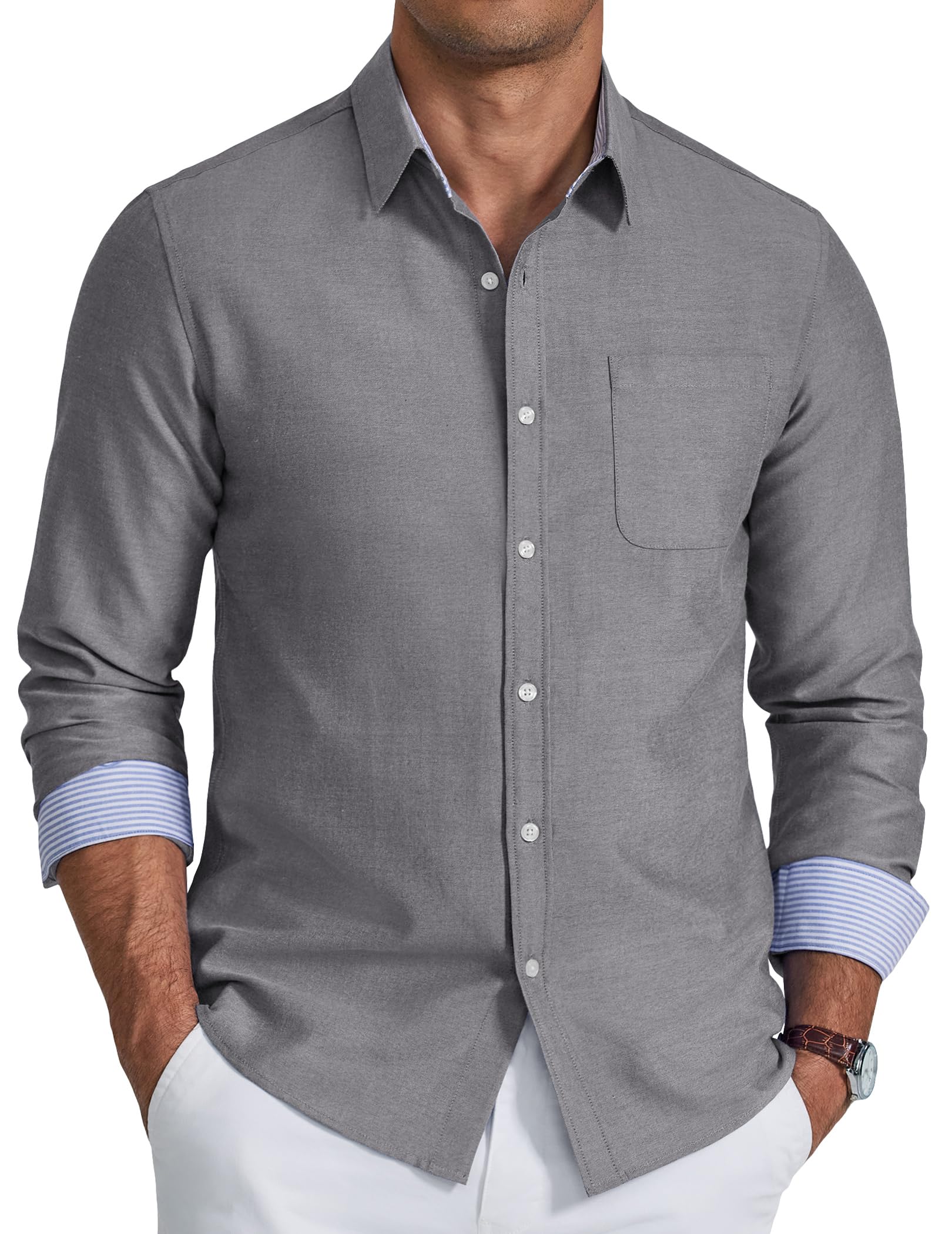 COOFANDY Herren Langarm Baumwolle Oxford Hemd mit Tasche | Button Down Freizeithemd, Oberhemden Langarm Regular Fit