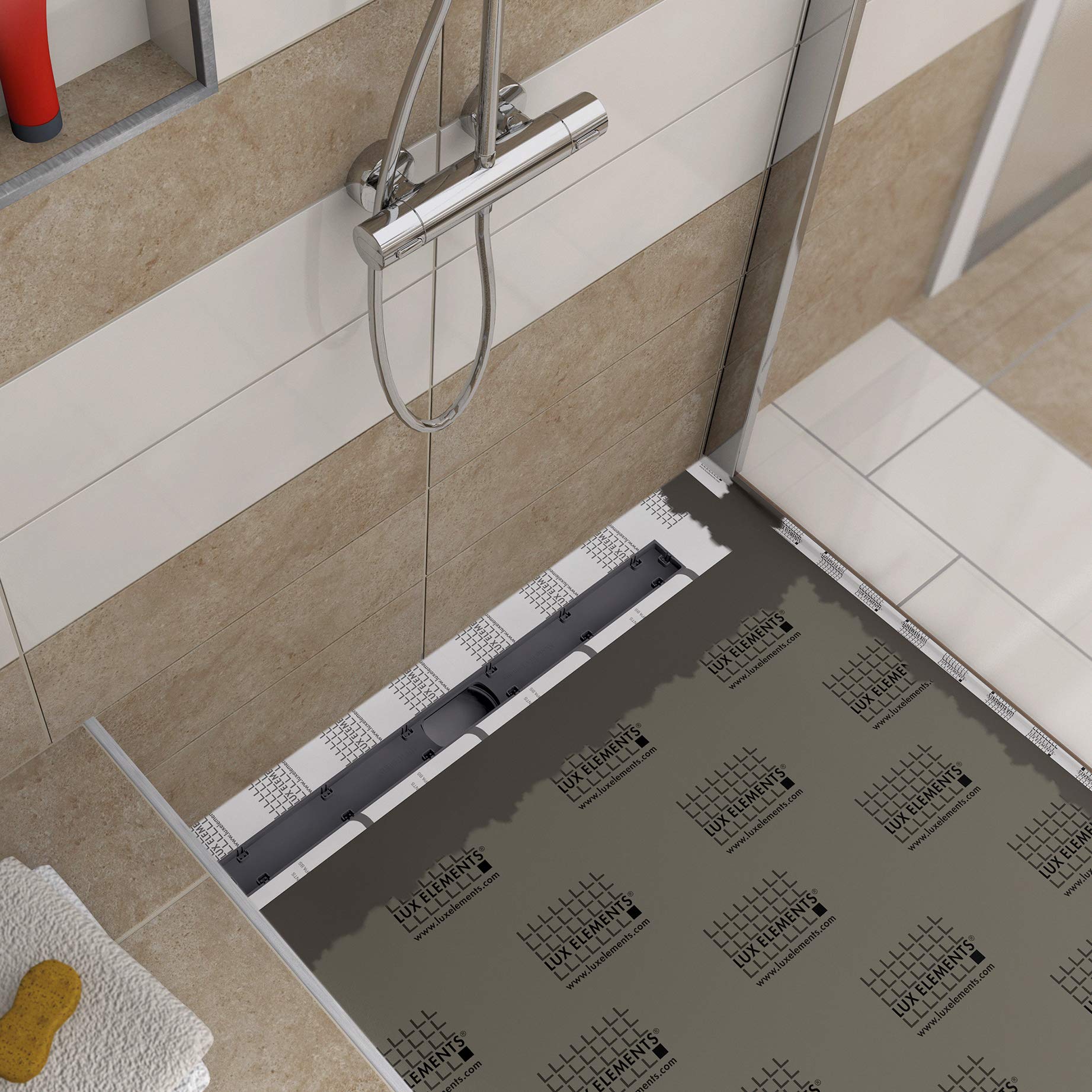 LUX ELEMENTS Caniveau de douche 90 x 20 mm avec écoulement en ligne 7 x 75 cm intégré, TUB-LINE RT 900/200 (750) LTUBE95001, gris