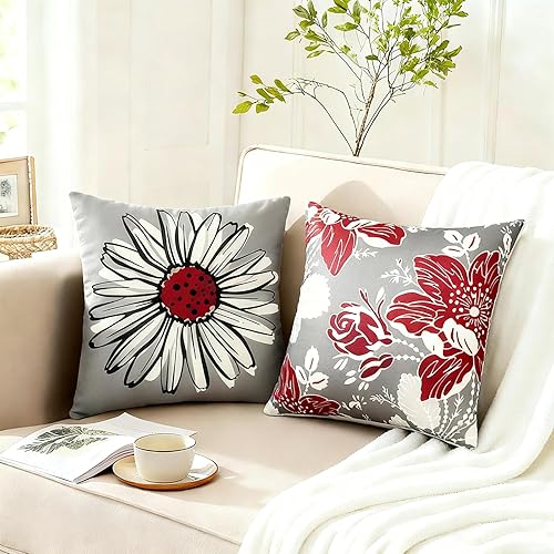 Miniatura 4 de RYSMIYOU Juego de 4 fundas de almohada decorativas de tiro de color rojo vino de 22 x 22 pulgadas, fundas de cojín cuadradas de lino, fundas de