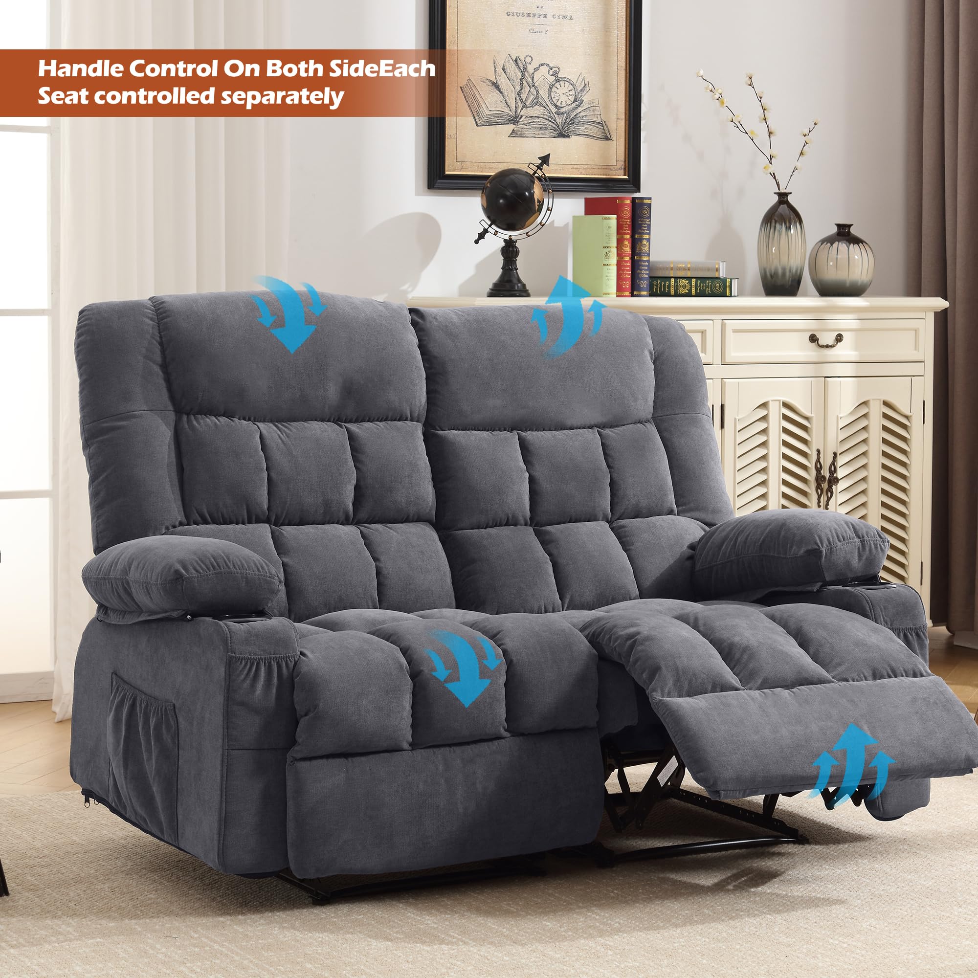 MAHOMICO Recliner Loveseat with Cup Holders for Living Room Love Seat Manual Oversized Recliner with Ergonomic, Side Pocket for Adult view 7