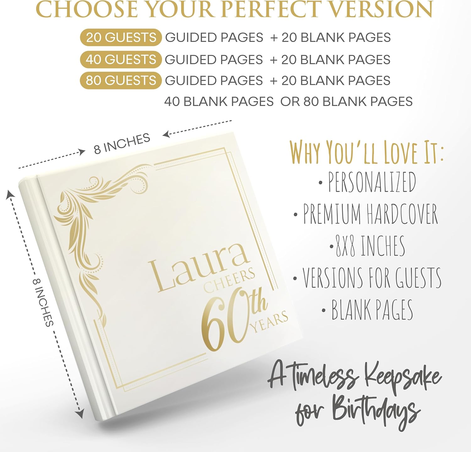 Personalized 60th Birthday Guest Book Hardcover – Custom Sign Book and Keepsake for Men and Women, Milestone Party Memory Album (80 blank pages)