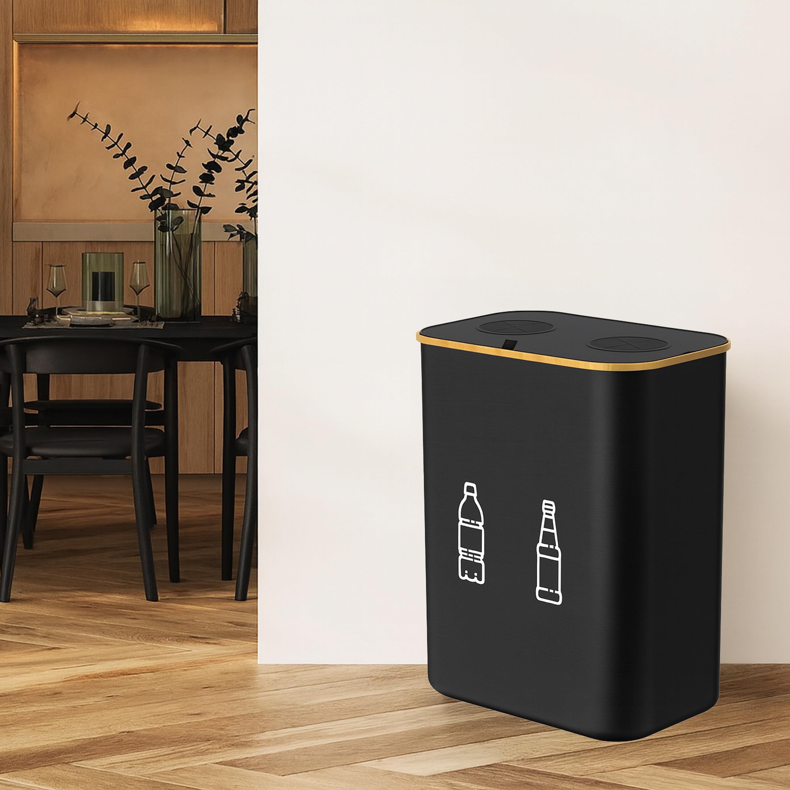 Relaxdays Conteneur à Bouteilles 160 l, 2 Sacs, H x L x P : 75 x 57 x 37 cm, pour Verre et Plastique, Noir