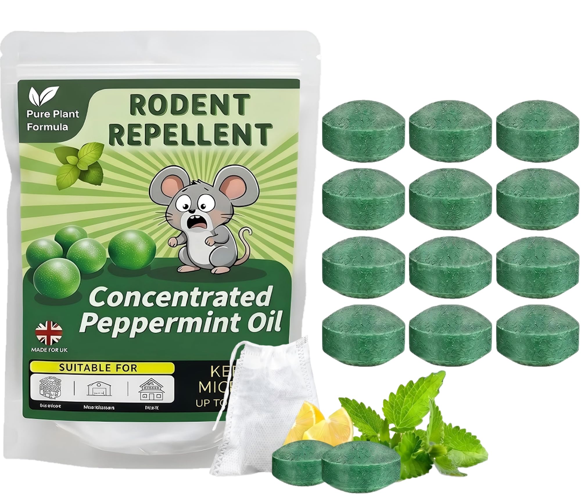 Natural Mice Repellent Balls - Triple Concentrated Peppermint Oil Rodent Repellent, Pet Safe & Child Friendly, Long Lasting 30 Days, Humane Rat Deterrent for House,Attic,RV,Kitchen & Garage (12 Pack)