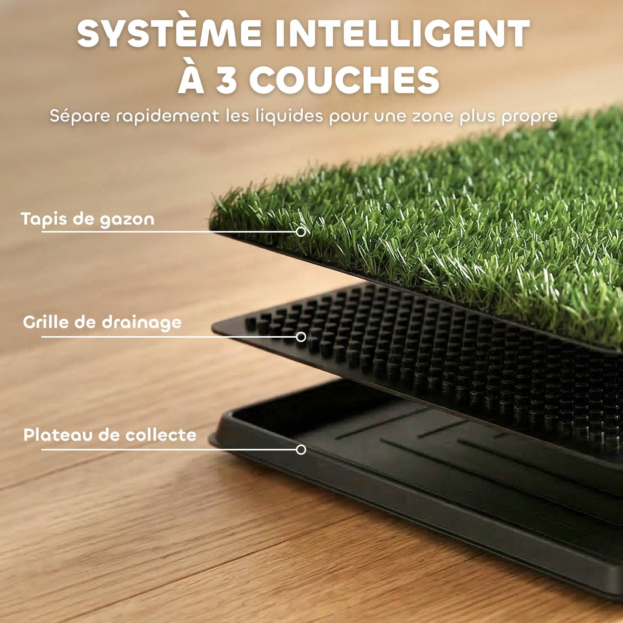 PawHut Toilette pour Chien avec 2 Tapis en Gazon Artificiel et Grille de Drainage, Système Lavable 3 Couches, Bac à Litière pour Chien, 63x50,5x3,5cm, Noir