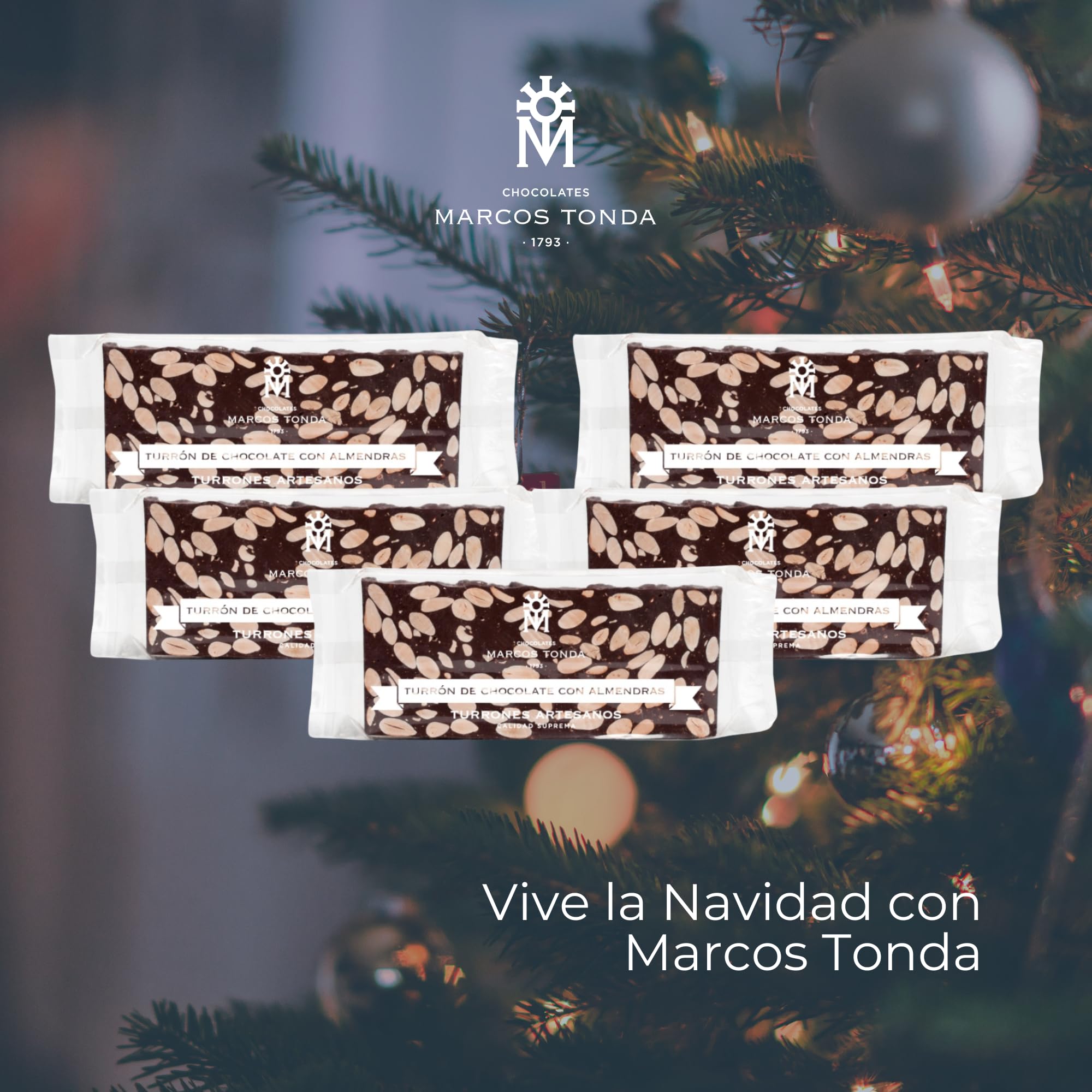 Chocolates Marcos Tonda - Pack De 5 Turron De Chocolate Con Leche Y Almendras | Turron Duro Con Chocolate Con Almendras | Caja De Chocolates Para Regalar | Chocolat Originales Para Regalar