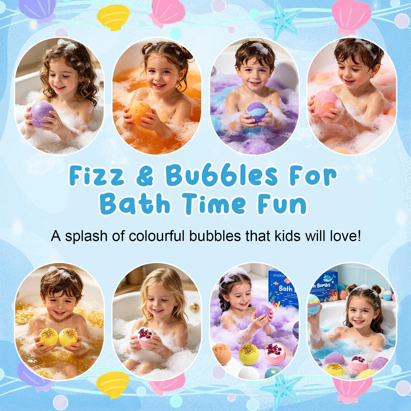 Bath Bombs with Toys Inside, 12-Piece Ocean-Themed Bath Salt Balls for Kids