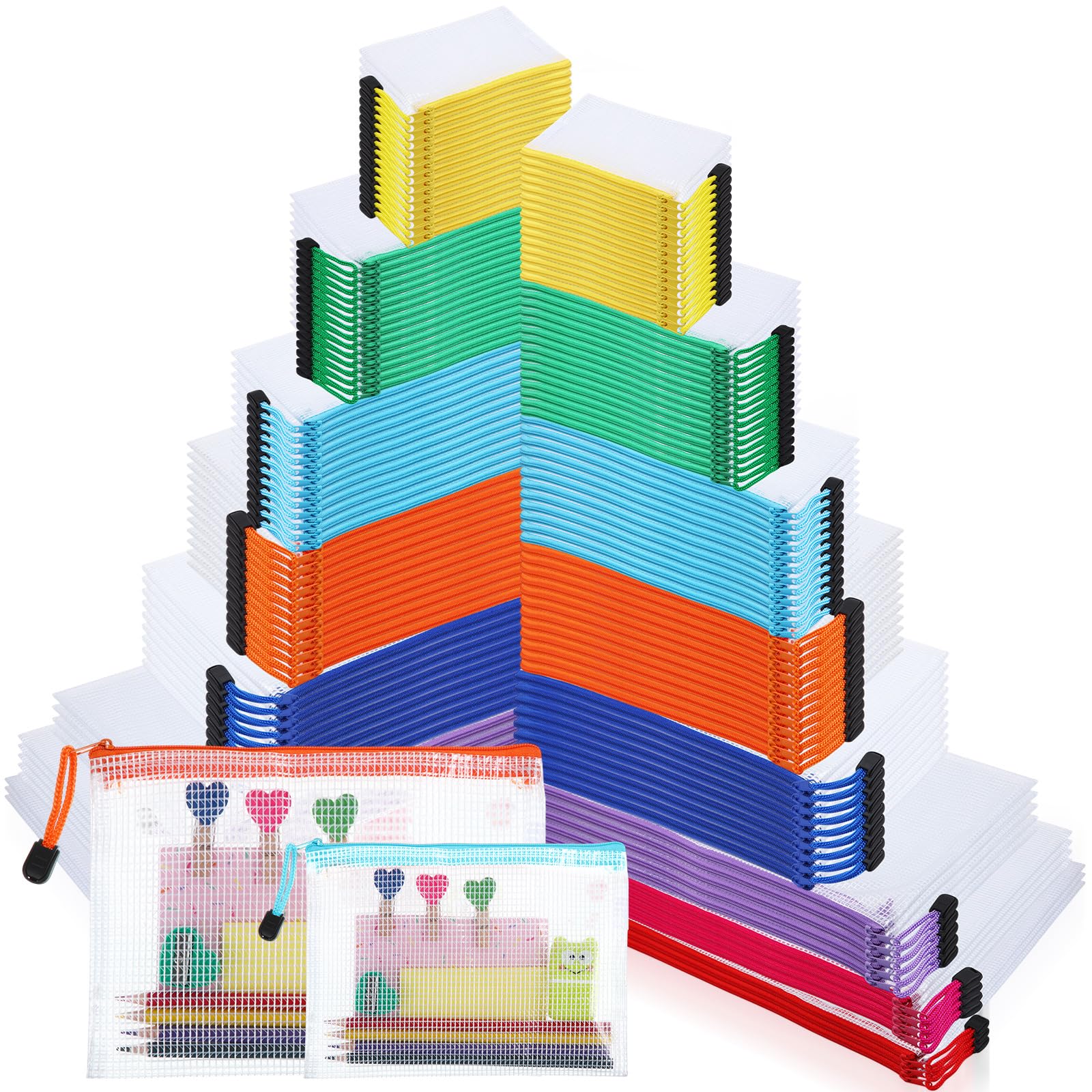 Kisston 150 sacchetti in rete con cerniera, 8 dimensioni in plastica, impermeabili, per organizzazione, multiuso, per viaggi, ufficio, giochi da tavolo