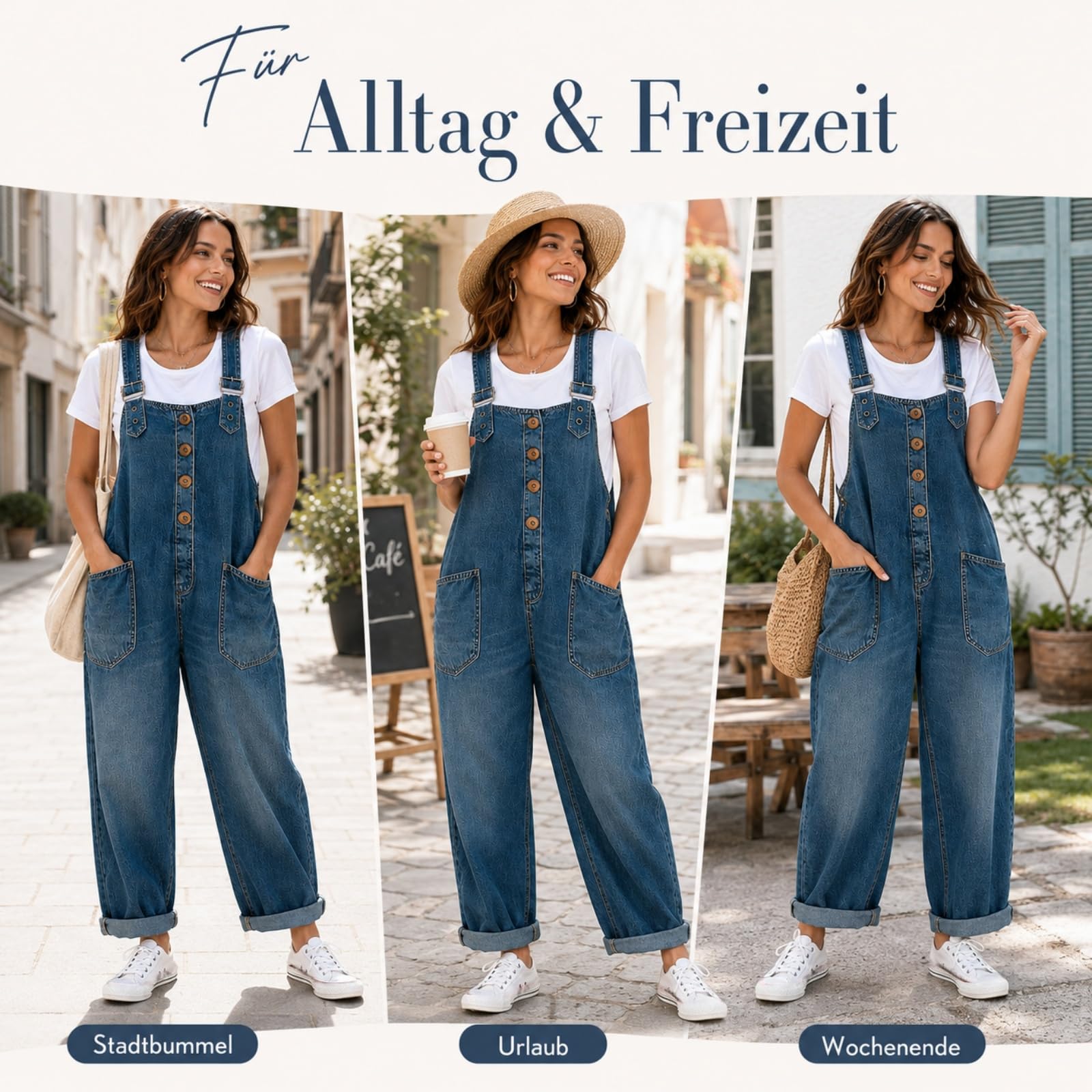 Generisch Retro Jeansoverall Damen Sommer, Jeans Overall, Lockere Latzhose mit Weitem Bein, Moderner Jumpsuit für den Alltag, Modischer Denim Anzug