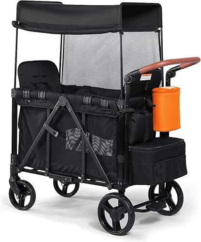 Cochecito con asa ajustable, incluye toldo y organizador, plegable y conveniente para almacenamiento (negro)