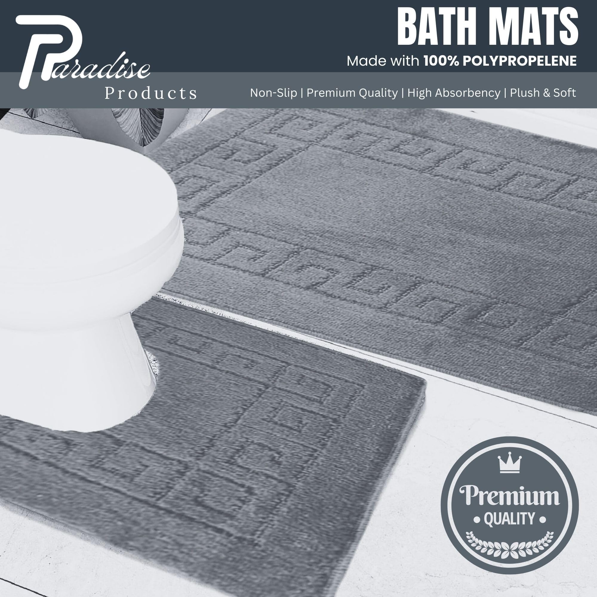 Paradise Products Greek Style Bath Mat Set 2-Piece, Charcoal, 80 x 50 cm (Rectangular) - Image 4