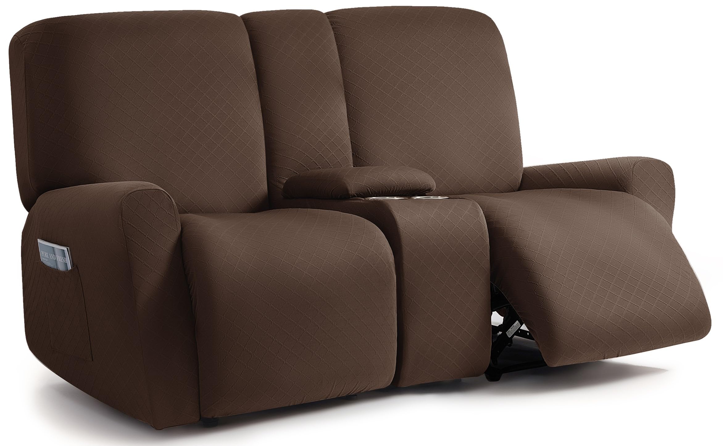 ULTICOR Squared Jacquard Design Reclining Loveseat with Middle Console