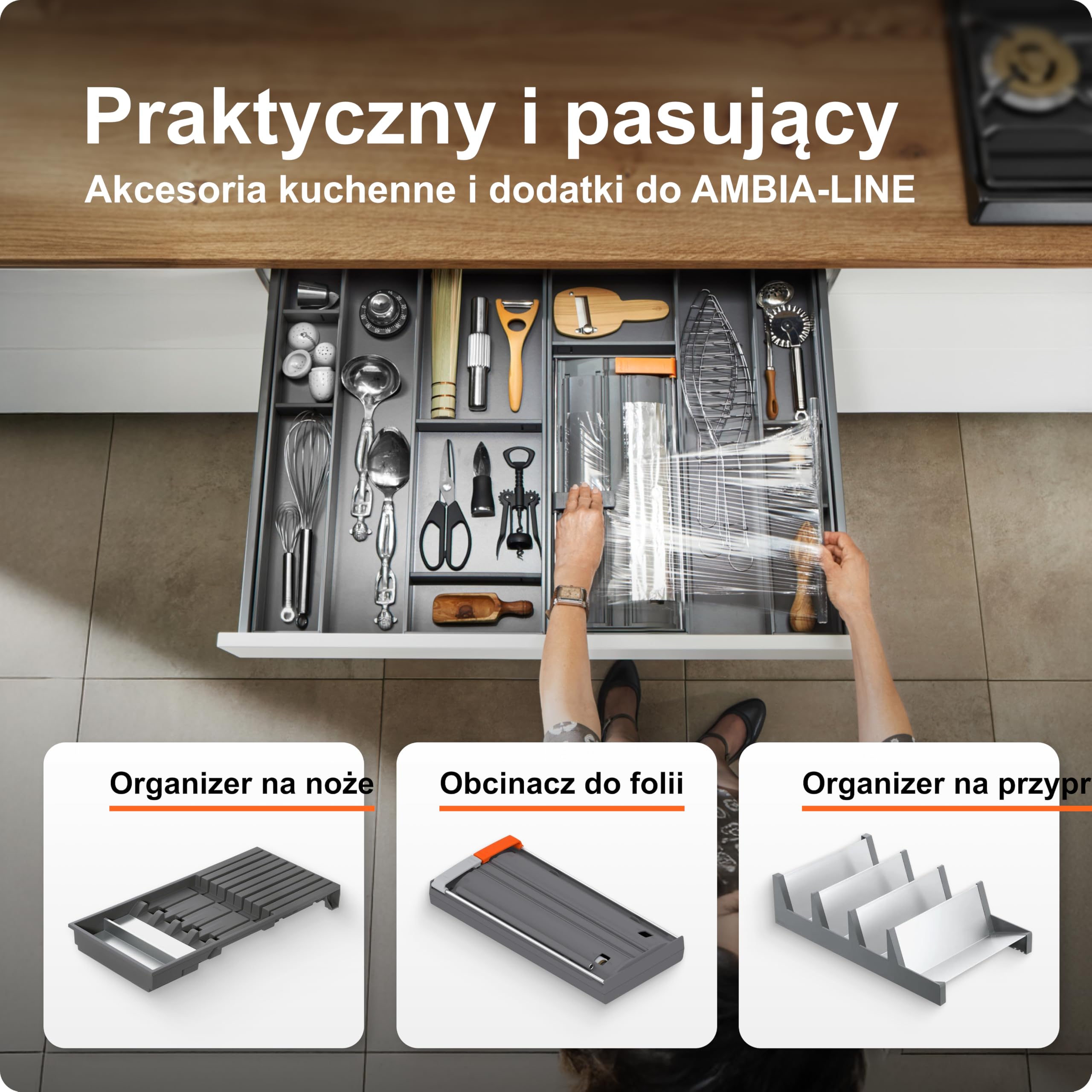 blum AMBIA-LINE organizer szuflady ze stali lakierowanej proszkowo | idealny do kuchni, łazienki i pokoju | rozszerzalny modułowo | 42×22×5 cm | z płytką magnetyczną | Biały jedwab