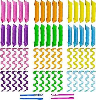 60pcs Heatless Hair Curlers Spiral and Wave Styling Kit 2 Styles No Heat Curlers with 2 Pieces Hooks for Women Girl's Short Medium and Long Hair((12 Inch/30 cm)