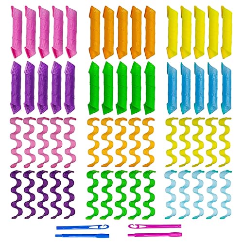 60 rizadores de pelo sin calor, kit de peinado en espiral y ondulado, 2 estilos, rizadores sin calor con 2 ganchos para mujeres y niñas, cabello