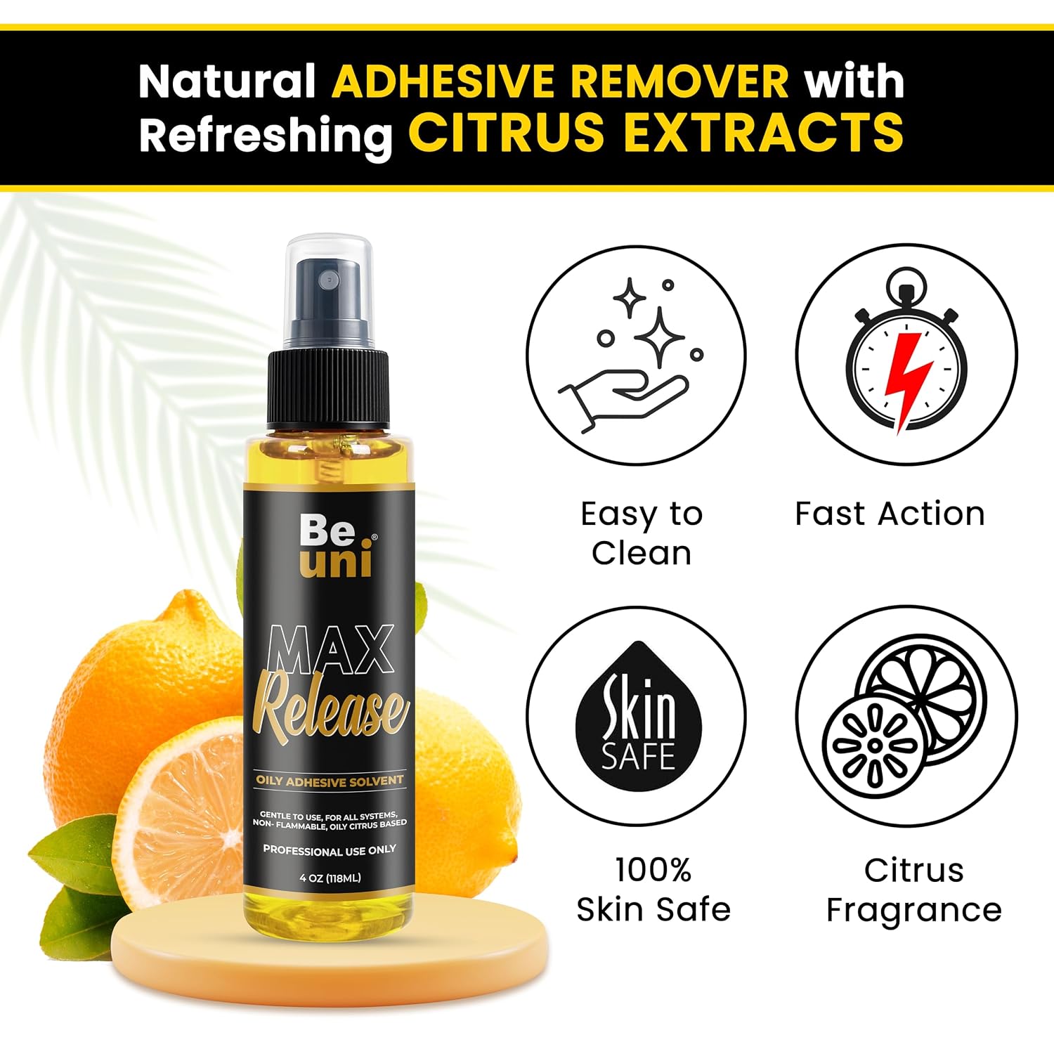 Max Release Hair Patch/Wig Glue/Adhesive Remover Spray | Adhesive Remover for Hair Patch & Wigs | Fast-Acting | Citrus Flavour | Skin Friendly with No Side Effect (Pack of 1, 118ml)