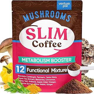 Venture Pal Slim Mushroom Coffee for Weight Loss, Instant Coffee with Berberine, Cinnamon, Yerba Mate, Turmeric, & More, 1800mg(10:1) Extract for Diet Support & Metabolism Boost - 40 Servings