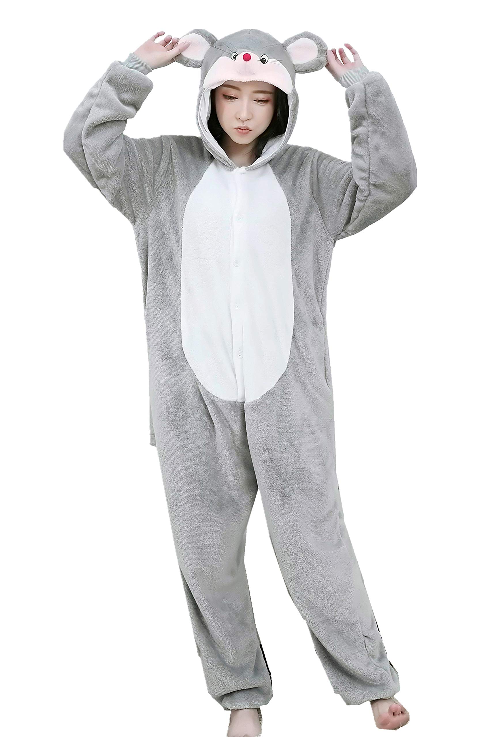 YoYoiei Mouse Kigurumi One Piece Hooded Pajamas Animal Costume - X-Large Gray Mouse
