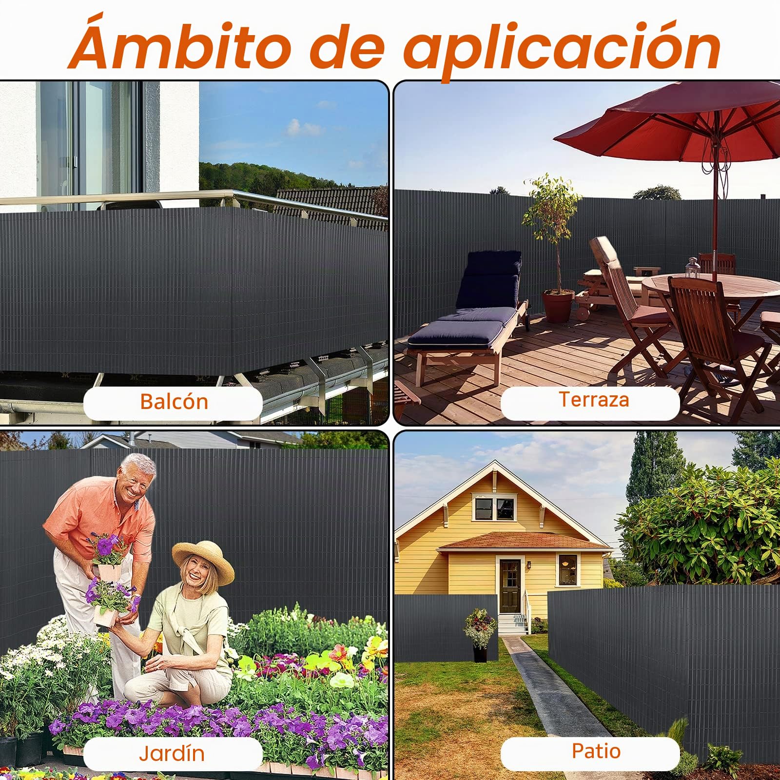 FIVMEN Esterilla de protección visual de PVC, 200 x 500 cm, para balcón, valla con bridas, protección visual, protección visual, protección contra el viento, impermeable, sin agujeros, para jardín o