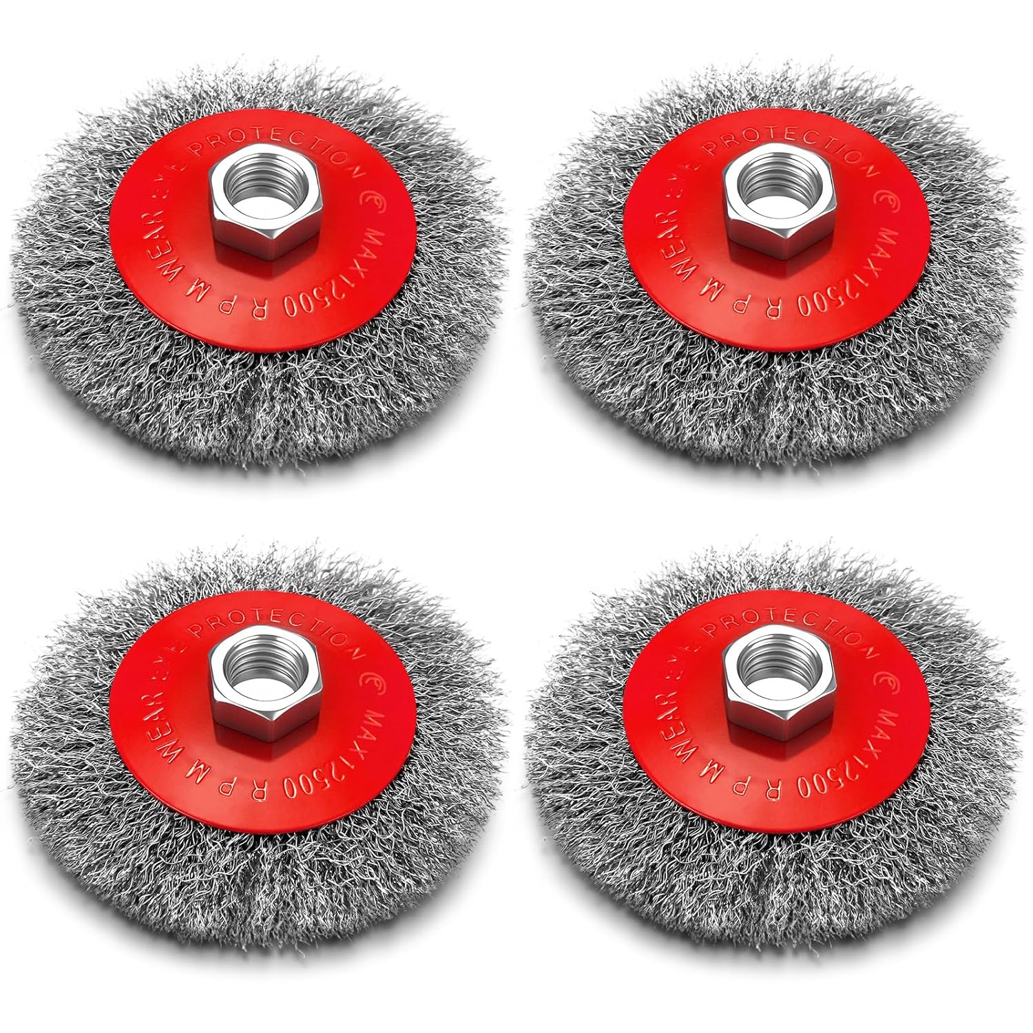 Bokon 4 Pack 4 Inch Coarse Crimped Wire Wheel for 4 1/2 Angle Grinder with 5/8 Inch-11 Threaded Arbor - 0.014 Inch Carbon Steel Wire for Rust, Corrosion, Paint Removal