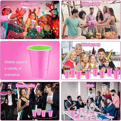 Miniatura 7 de 120 vasos de plástico rosa de 16 onzas, vasos desechables de plástico rosa, vasos de fiesta de 16 onzas para beber, degustaciones servidas,