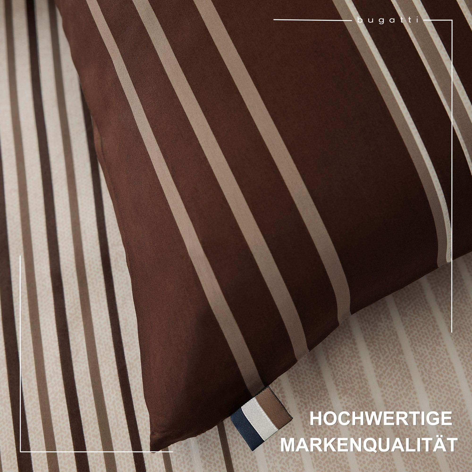 bugatti Bettwäsche 135x200 cm - 100% Baumwolle, Reißverschluss, anschmiegsam, weich & waschbar, Satinbettwäsche braun gestreift