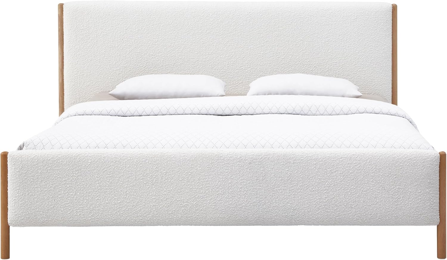 Liana Modern Style Upholstered Platform Bed with Soft Boucle Fabric and Solid Wood Legs - Box Spring Not Required - White Boucle, King Size