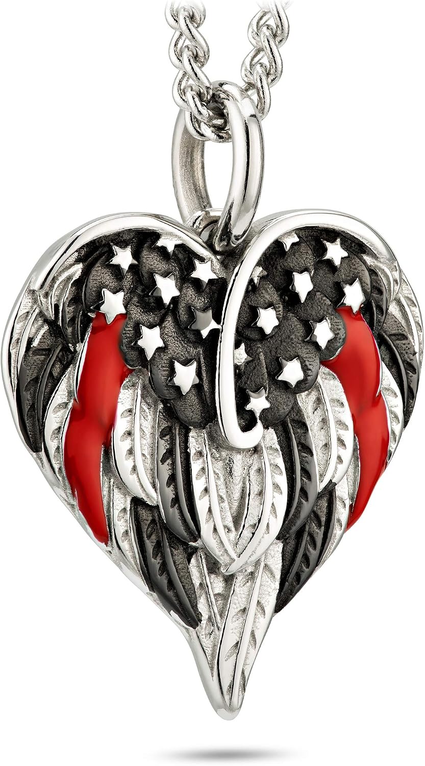 Thin Red Line Stainless Steel Flag Heart Necklace - Isaiah 41:10