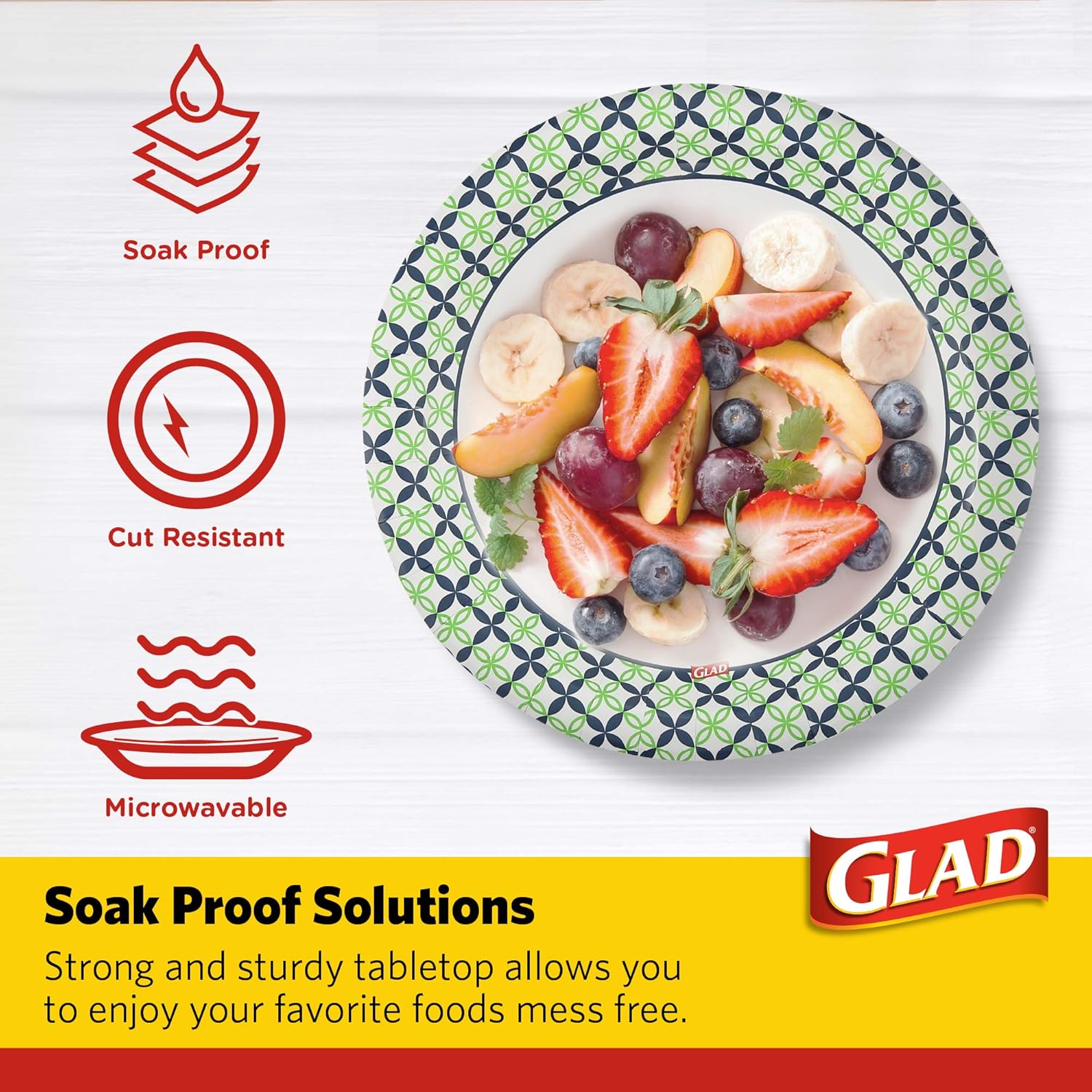 Glad Round Disposable Paper Plates, Happy Daisies Pattern - Strong, Sturdy, Soak Proof, and Microwavable Decorative Plates for Dinner and Everyday Use, 10 Inch, 50 Count - Image 3