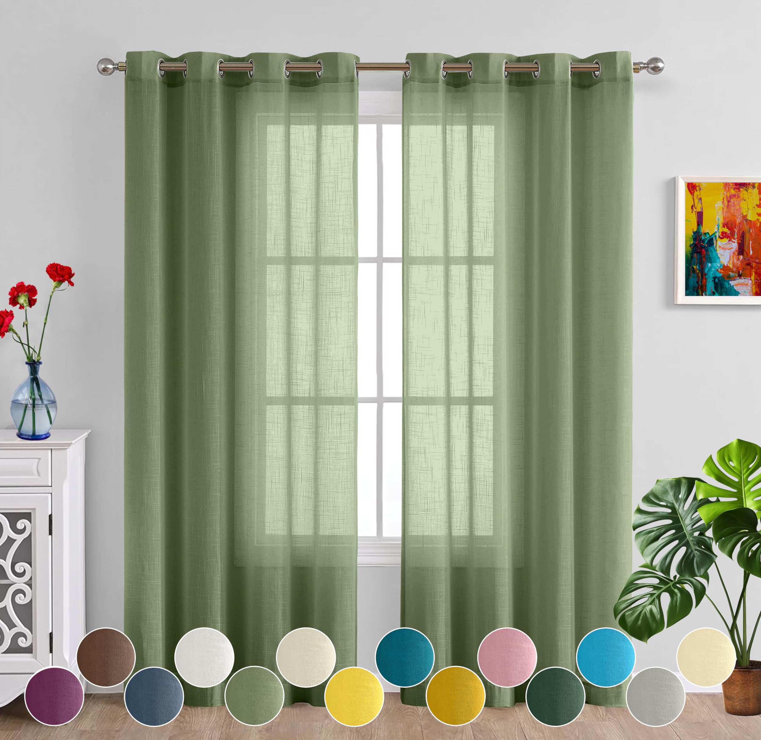 LINEN DESIGN COMPANY Cotton Linen Solid Curtain with Eyelet Rings, Avogreen Curtain for Living Room, Bedroom, Door Curtain, (Set of 2) - 4.5ft x 6.5ft (B0D3Y5X4W9) Amazon Price History, Amazon Price Tracker