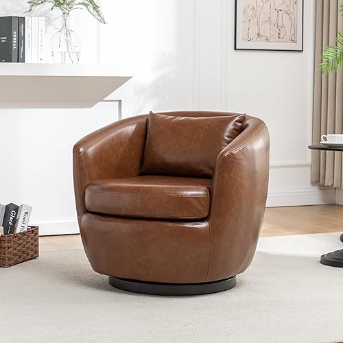 Roundhill Furniture Orenza Modern Faux Leather Swivel Barrel Accent Club