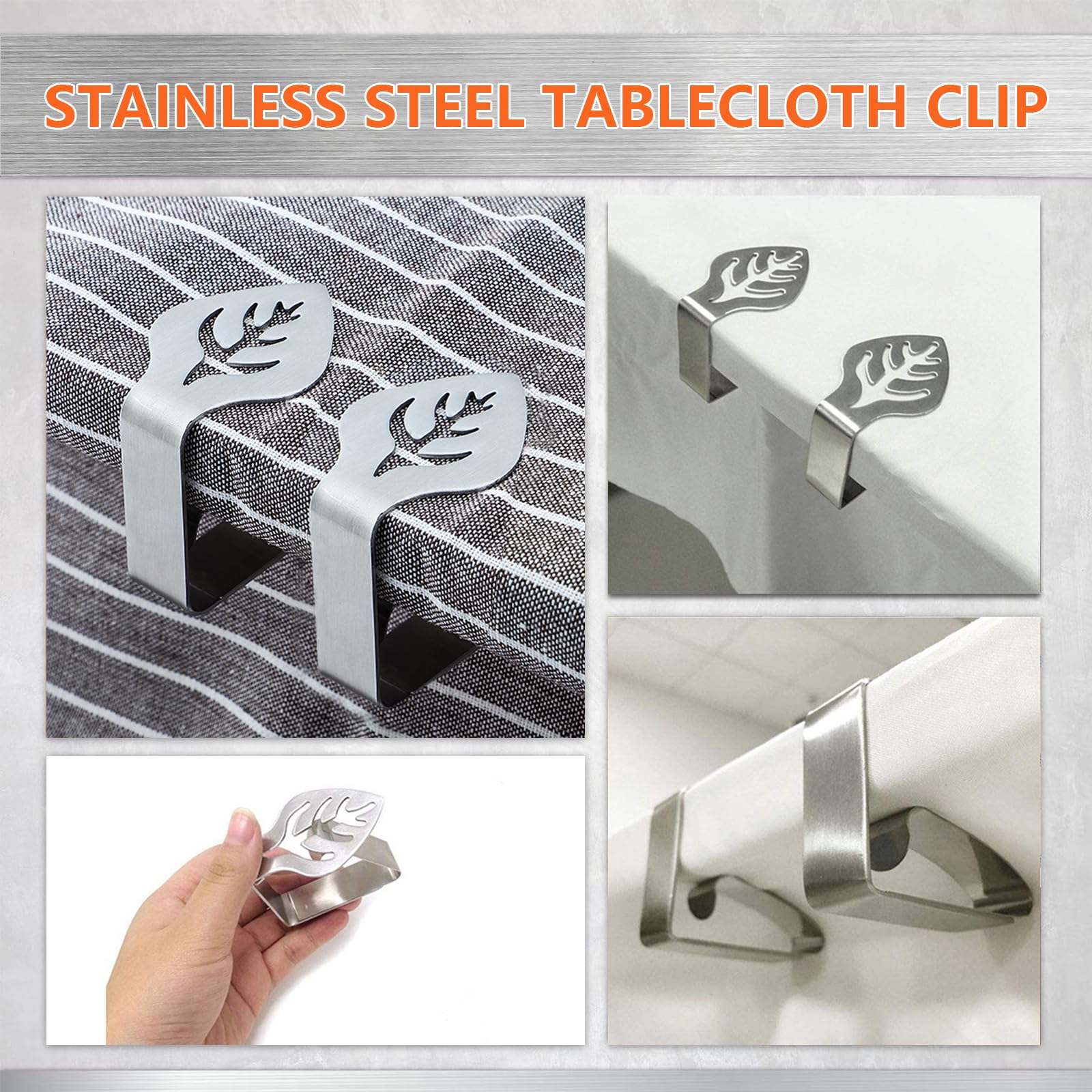 4 Pinces à Nappe Acier Inox - Motif Feuilles - Pour Table Extérieur/Intérieur - Anti-Vent