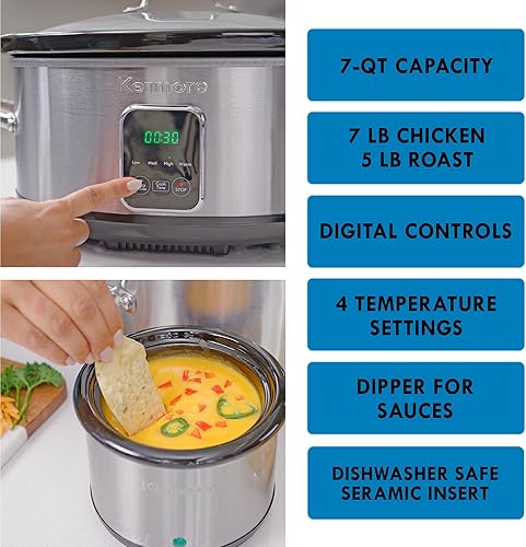 Miniatura 3 de Kenmore Olla de cocción lenta  Olla programable con gotero, cocinas eléctricas de acero inoxidable, arroz caliente y sopa de guiso de sous vide para
