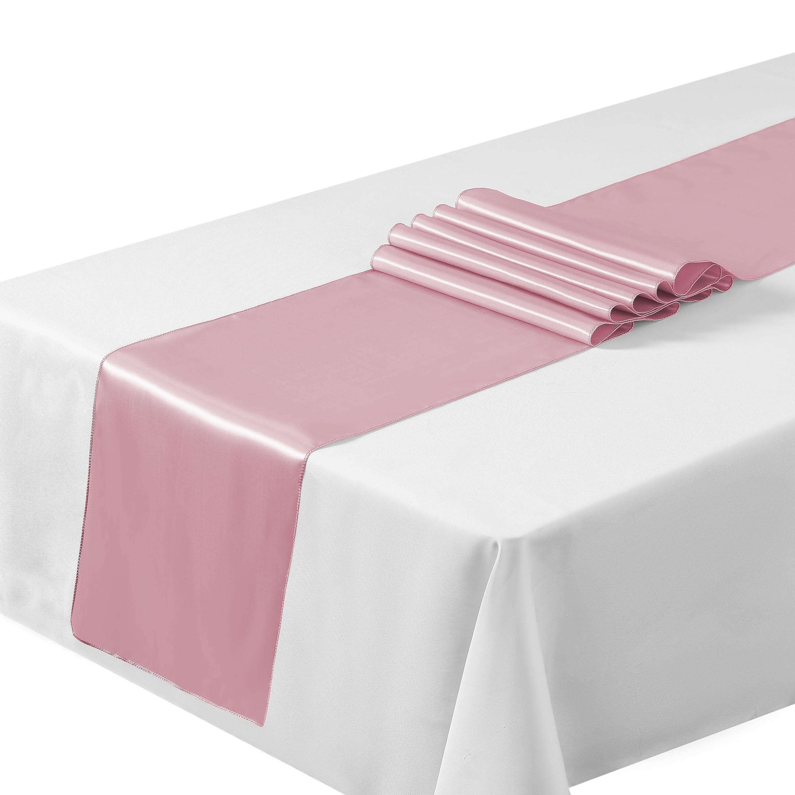 The Chair Cover Company Dusty Pink Satin Table Runners 12"X108"Inch Chair Sashes Swags Wedding Party Table Decoration (10, ) …
