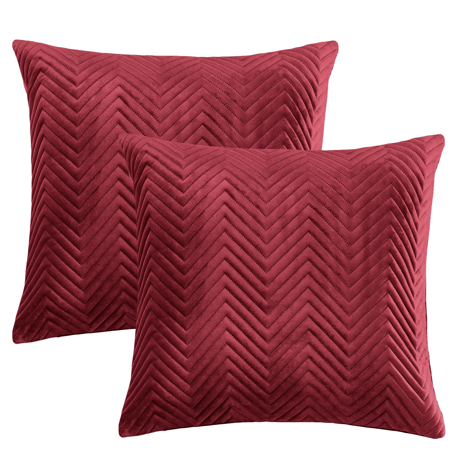 BedLooms Premium Burgundy Velvet Cushion Covers Set of 2 (45x45 cm / 18x18 Inch), Soft Ultrasonic Stitch, Hidden Zipper
