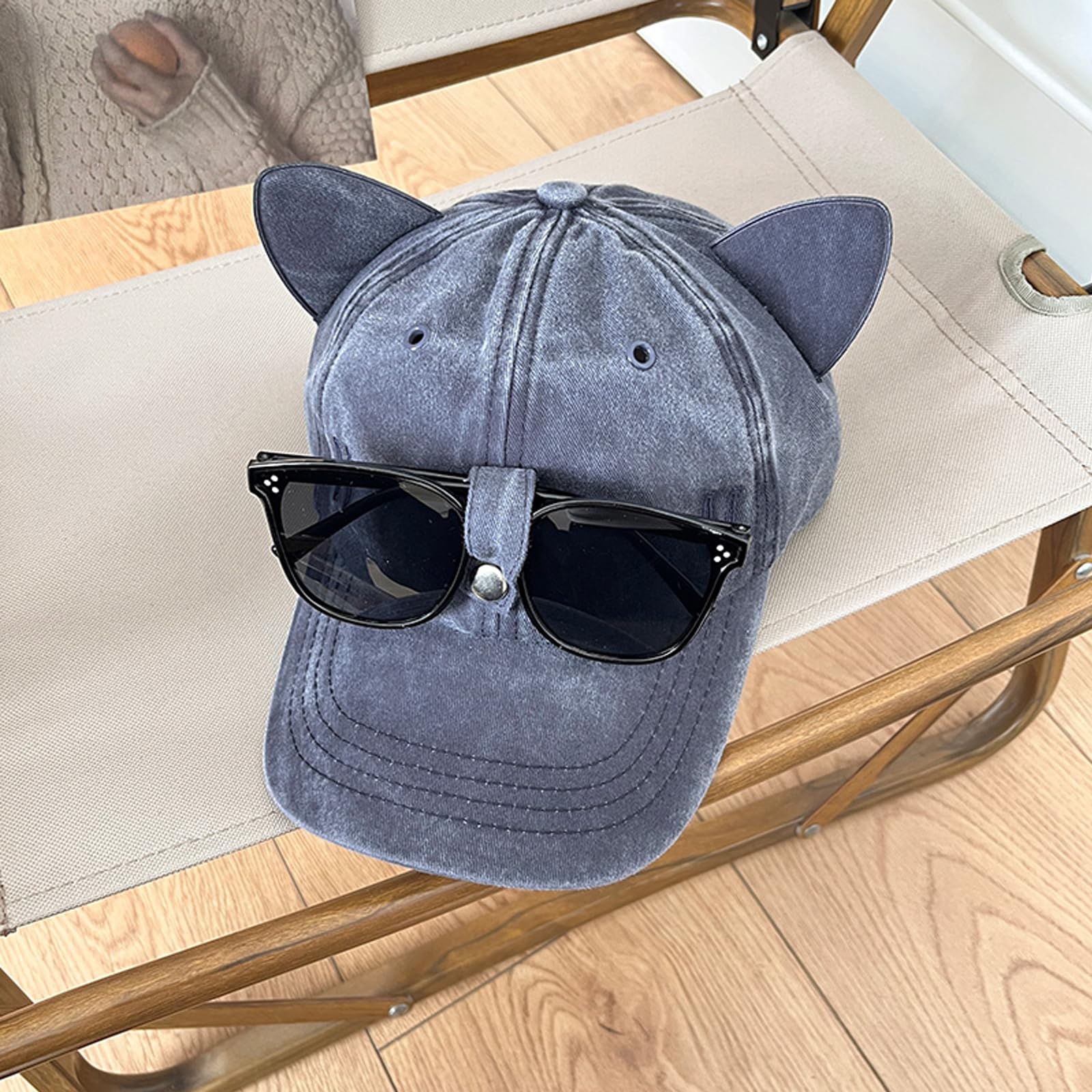 Cappello da Camionista Y2K con Orecchie di Gatto con Occhiali da Sole Staccabili, Berretto da Baseball Regolabile Vintage Lavato Stile Pilota