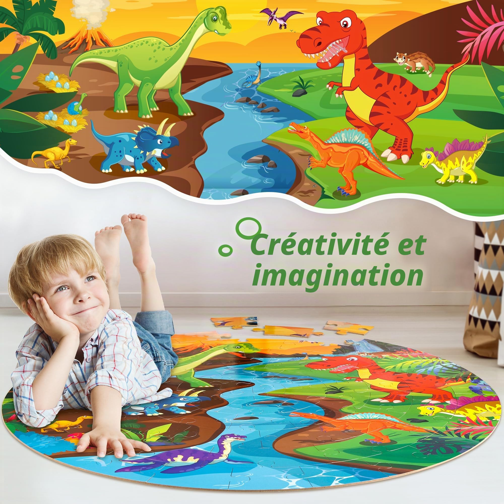 SYNARRY Puzzle de Sol Dinosaure Enfant pour 3 4 5 6 7 8 Ans, Grand Puzzle 70 Pièces Puzzles, Jouet Educatif Préscolaire, Jouets Cadeaux pour Enfants de 3 à 8 Ans Garçons Filles