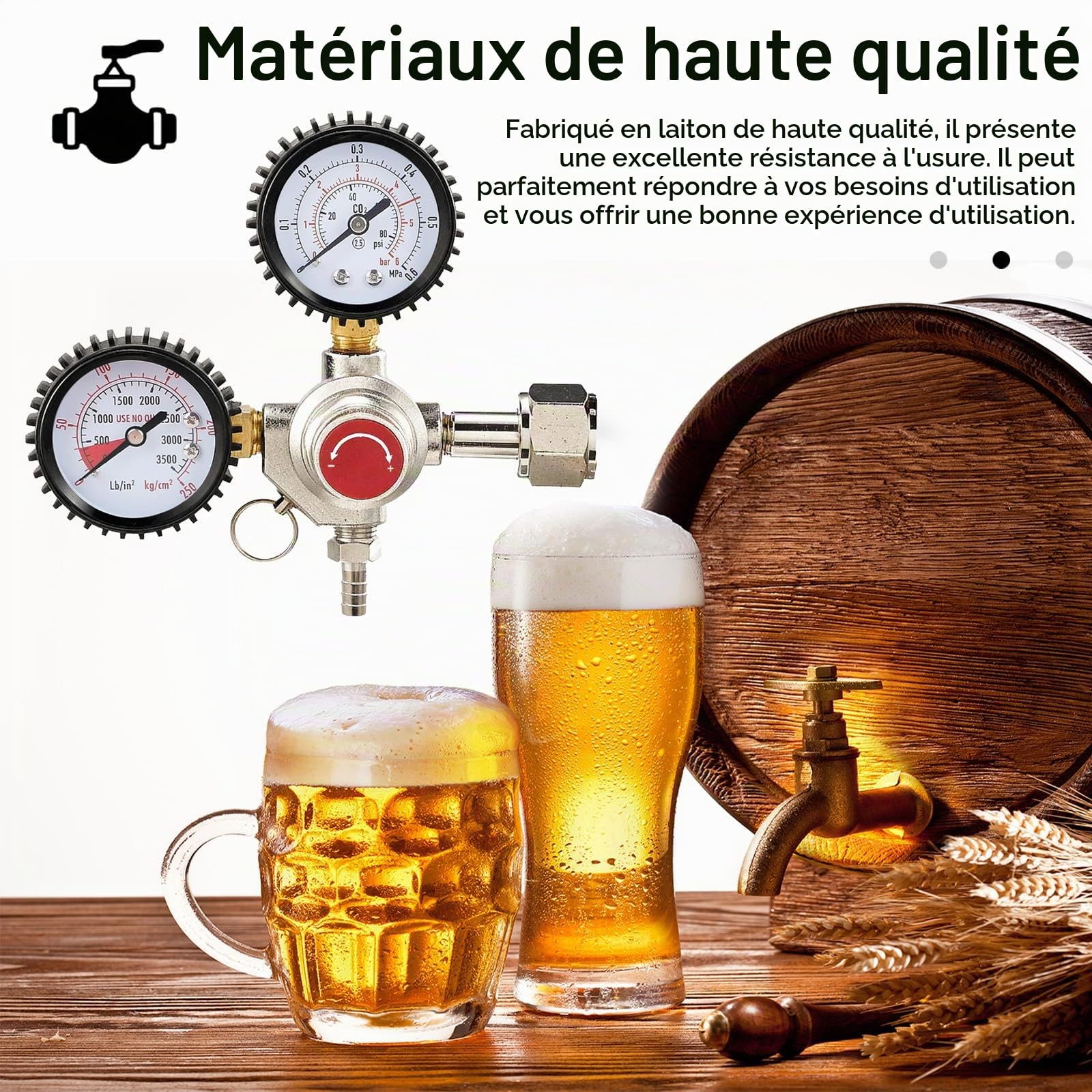 CO2 Réducteur de Pression, Réducteur de Pression du Système de Distribution de Bière avec 2 Manomètres Raccord W21,8 x 1/14" Régulateur de CO2 pour Système de Distribution de Bière