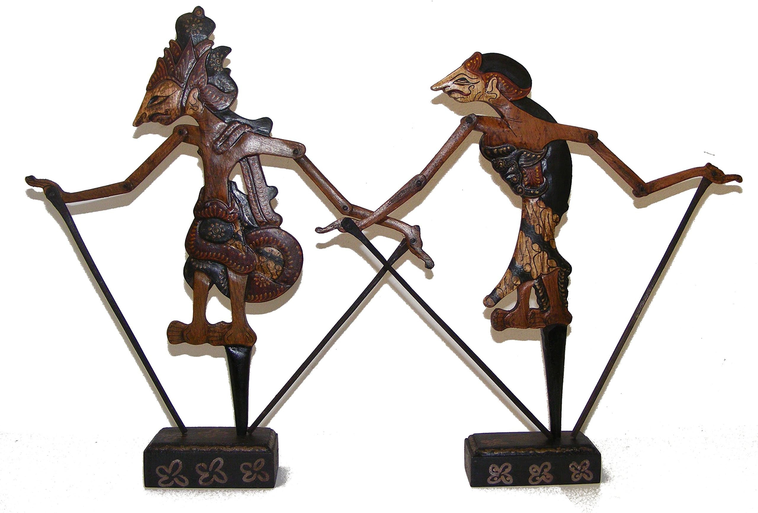 Pair of Traditional Small Genuine Javanese Wooden Wayang Klitik Puppets - 32 cm / 12.5 inches high