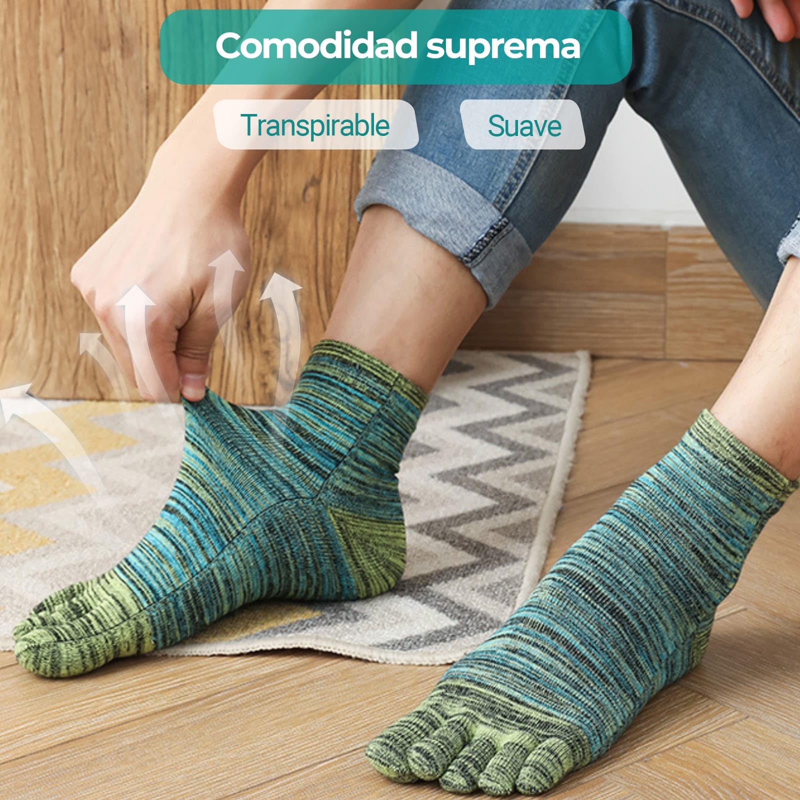 Calcetines 5 Dedos Hombre 4 Pares 39–45 – Calcetines con Dedos Separados de Algodón Transpirables, Antideslizantes, Antiampollas y de Secado Rápido para Running, Gimnasio y Uso Diario