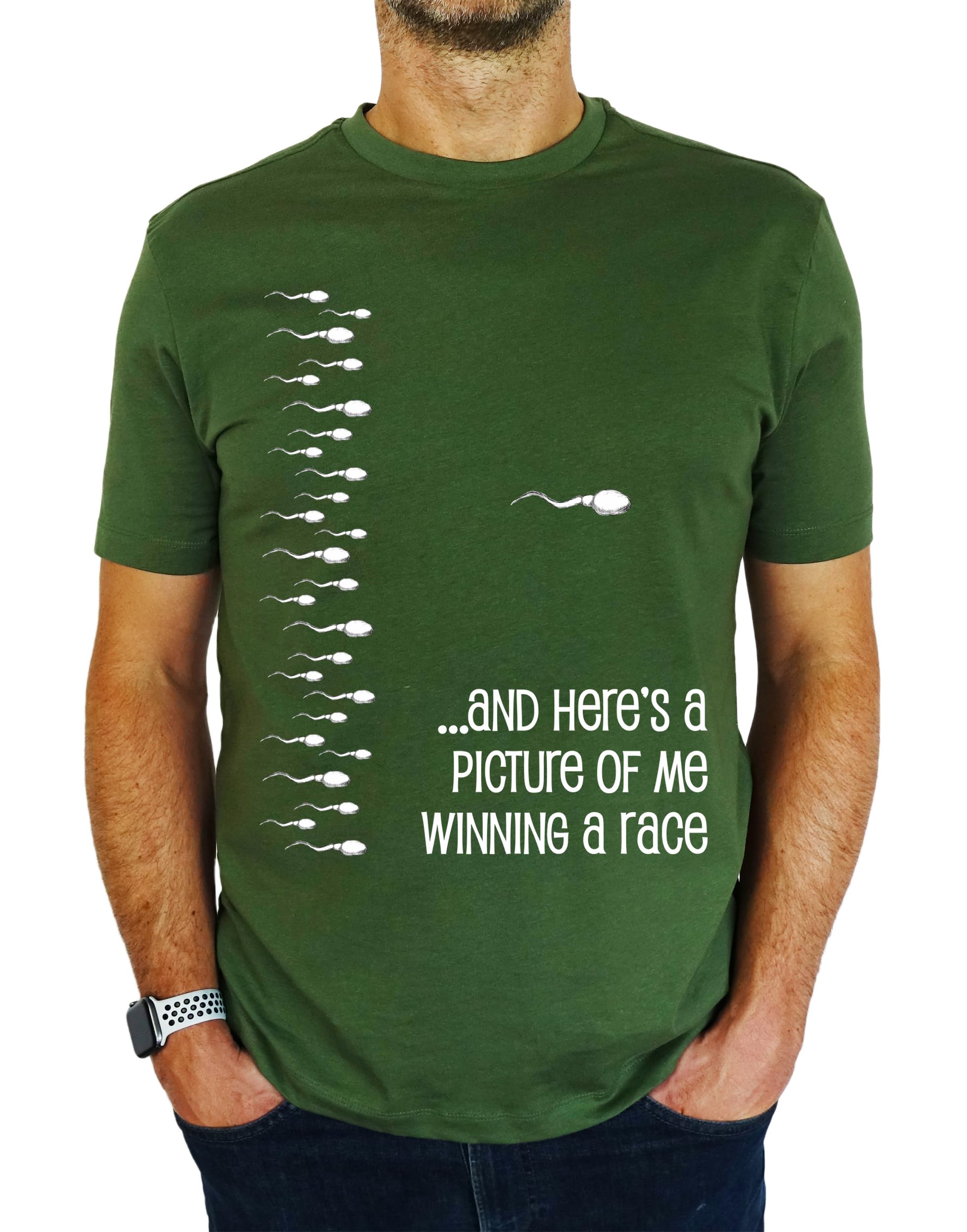 Picture of Me Winning A Race - Funny Sperm 18th | 21st | 30th | 40th | 50th | 60th | 70th | 80th Custom Birthday Gift | Present Idea for Men T-Shirt Earthy Green 2XL
