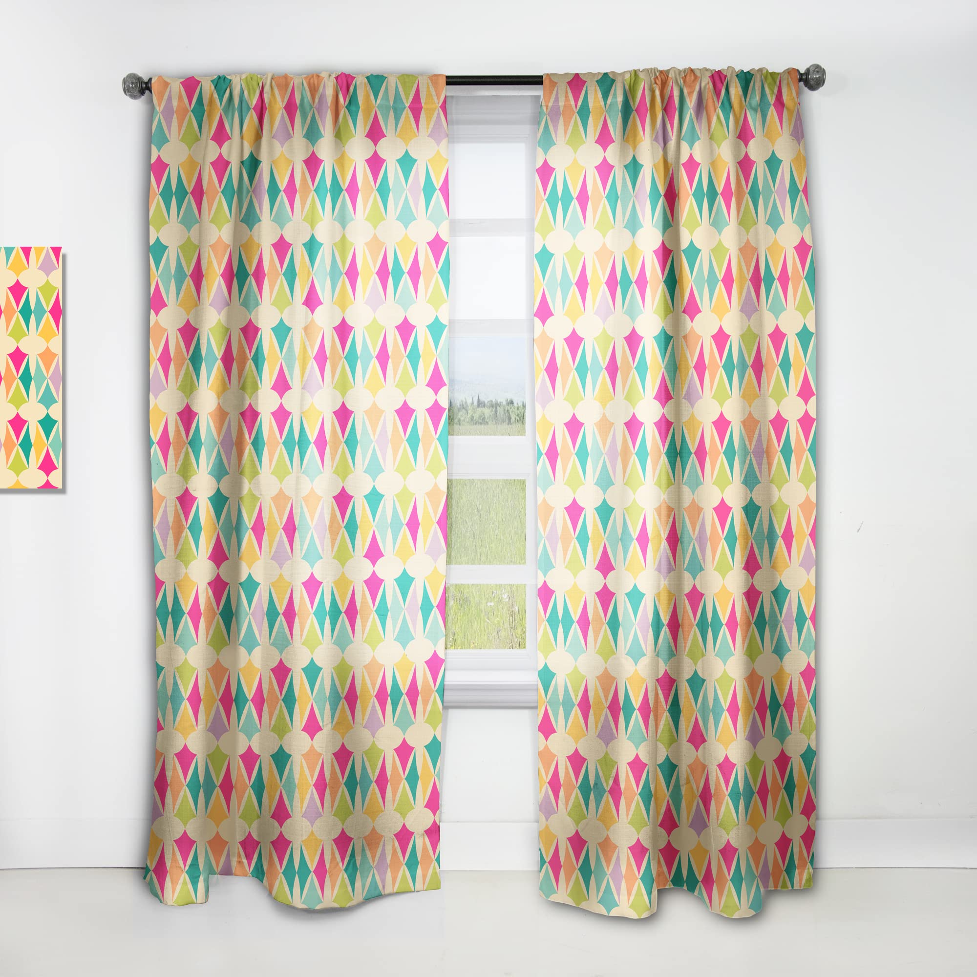 Rideaux Abstraits tamisants et isolants aux motifs géométriques rétro III
