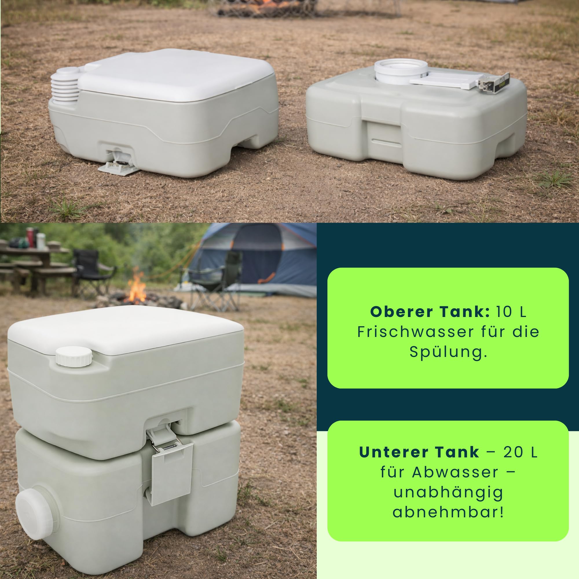 weep Campingtoilette 20L + 10L, Mobile Toilette, Tragbare Trenntoilette mit Kolbenpumpe - Trockentrenntoilette für Unterwegs Camping Garten, Leicht zu transportieren