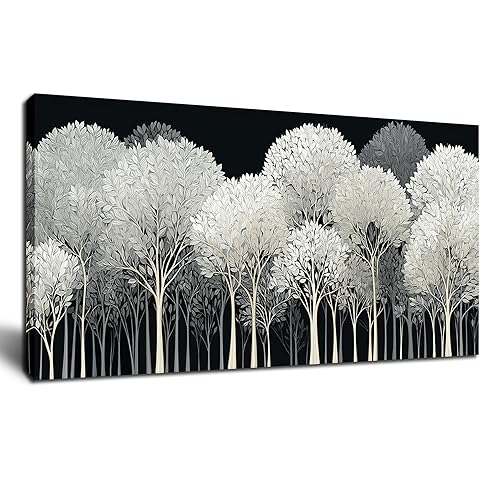Black and White Tree of Life Wall Art for Living Room Abstract Forest Print Picture Framed Large Canvas Wall Decor for Bedroom Office Bathroom Modern Home Botanical Landscape Wall Decorations Artwork Size 20x40 Ready to Hang